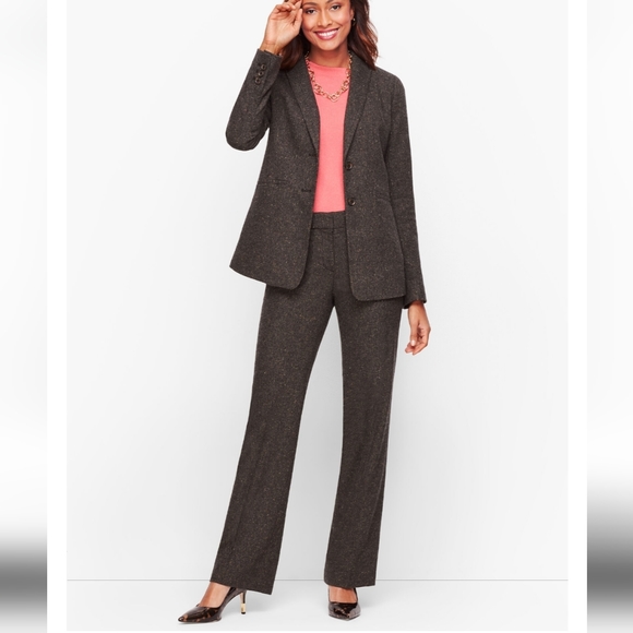 Talbots petites LUXE DONEGAL WINDSOR PANTS size 16P in mill brown/ivory multi - Picture 4 of 16